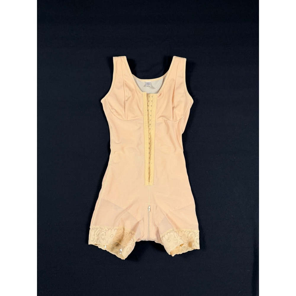 Womens Beige Full Body Shapewear‎ Compression Bodysuit Size S Hook Eye Zipper